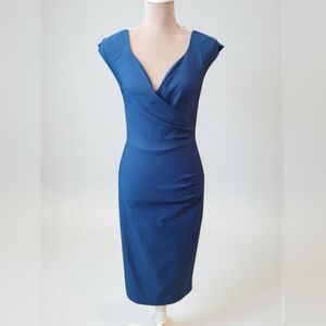 MlMuxxn Blue Ruched Midi Dress Below Ruched Cocktail Womans Small Formal